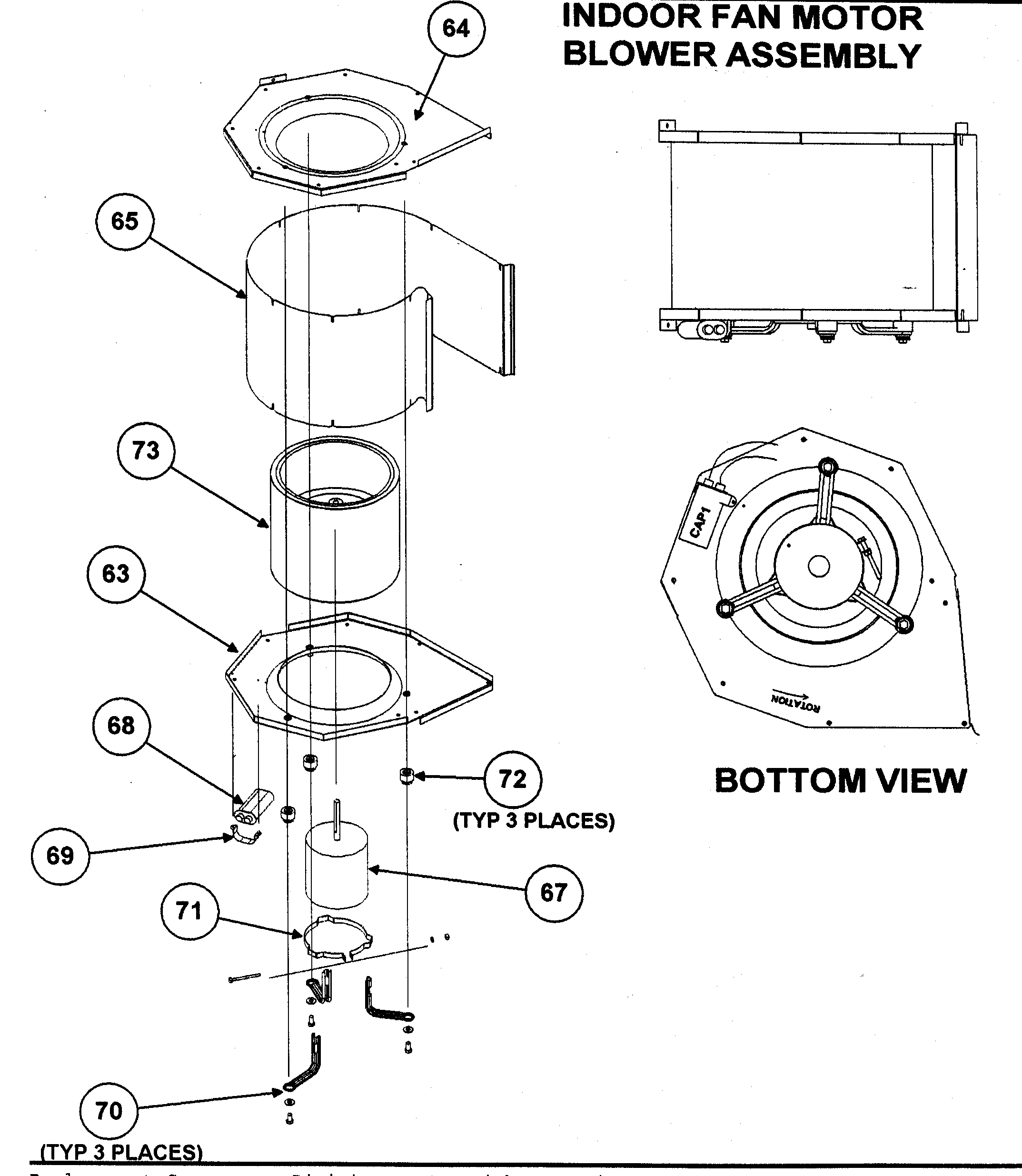Indoor fan motor/blower assy/bottom view