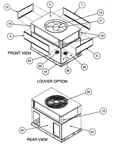 Front view/louver option/rear view