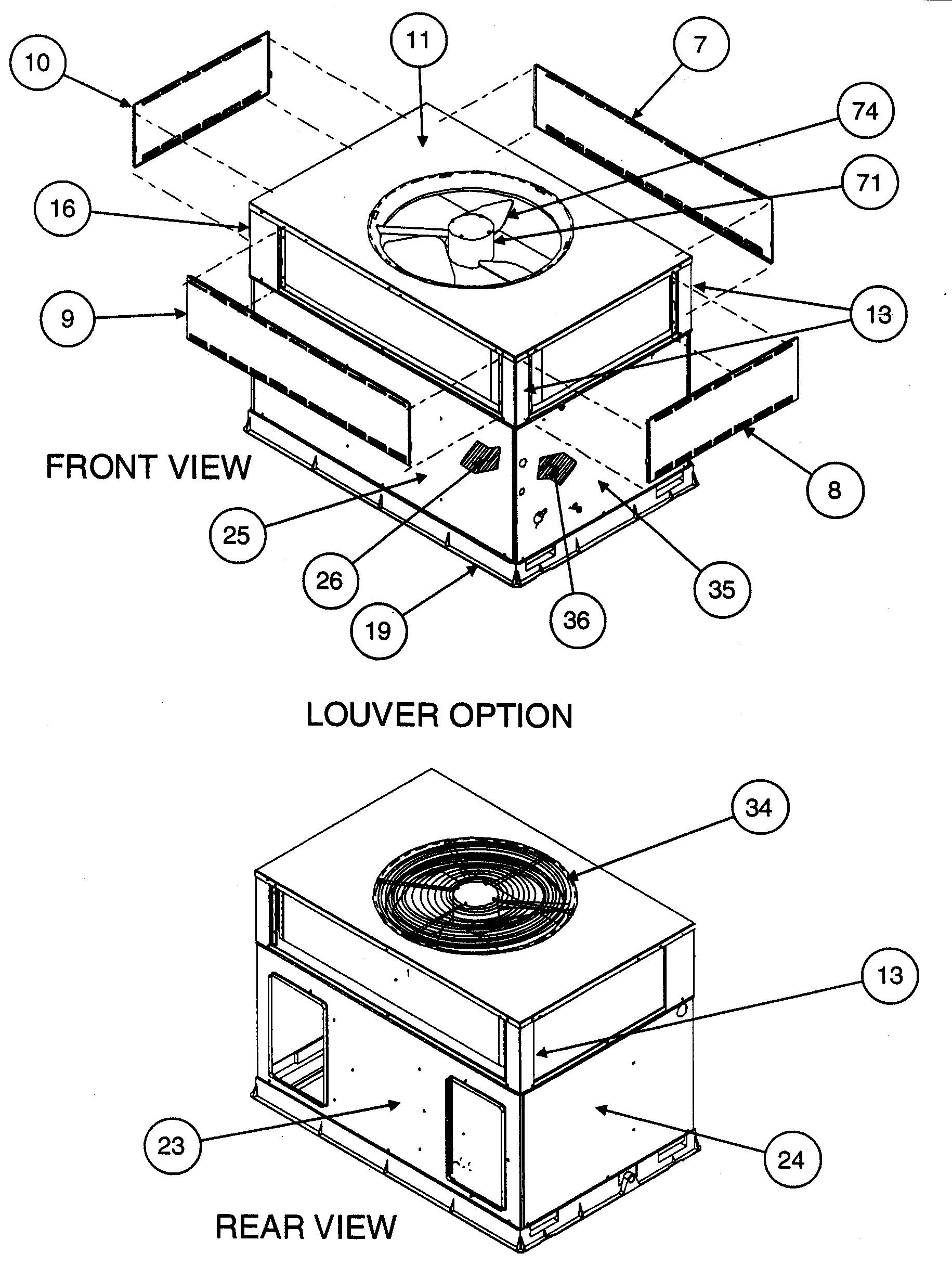 Front view/louver option/rear view