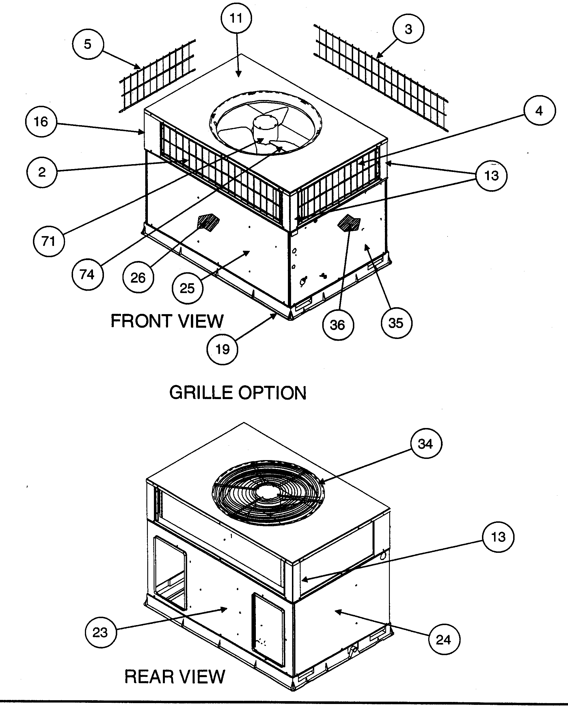 Front view/grille option/rear view
