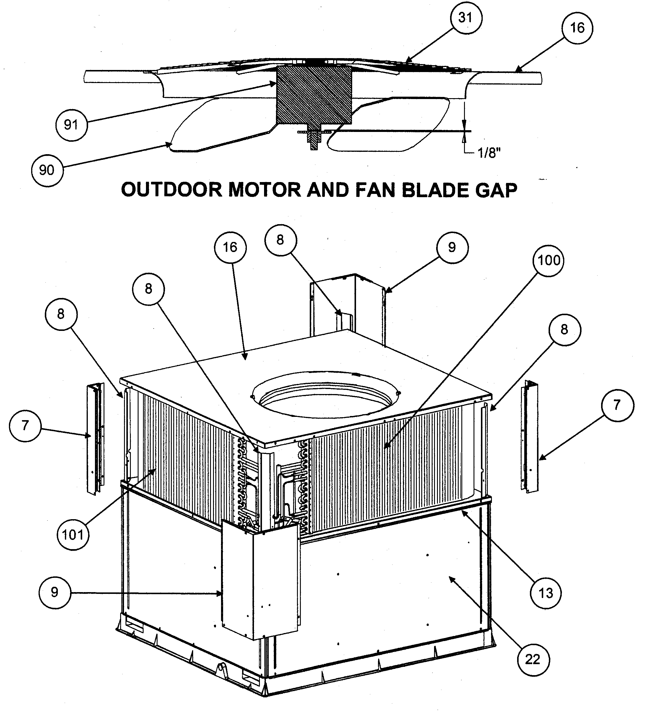 Outdoor motor/fan blade gap
