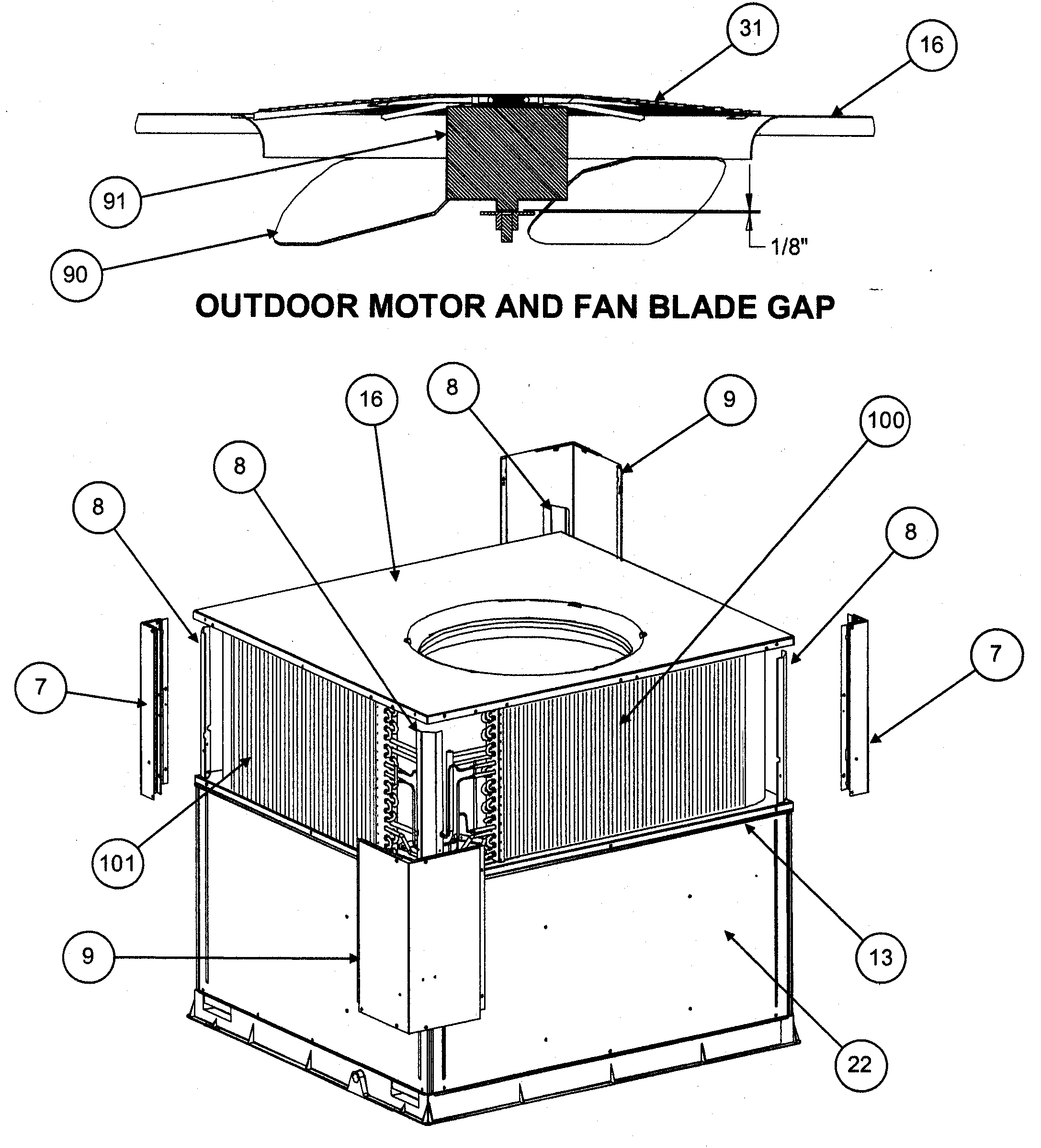 Outdoor motor/fan blade gap