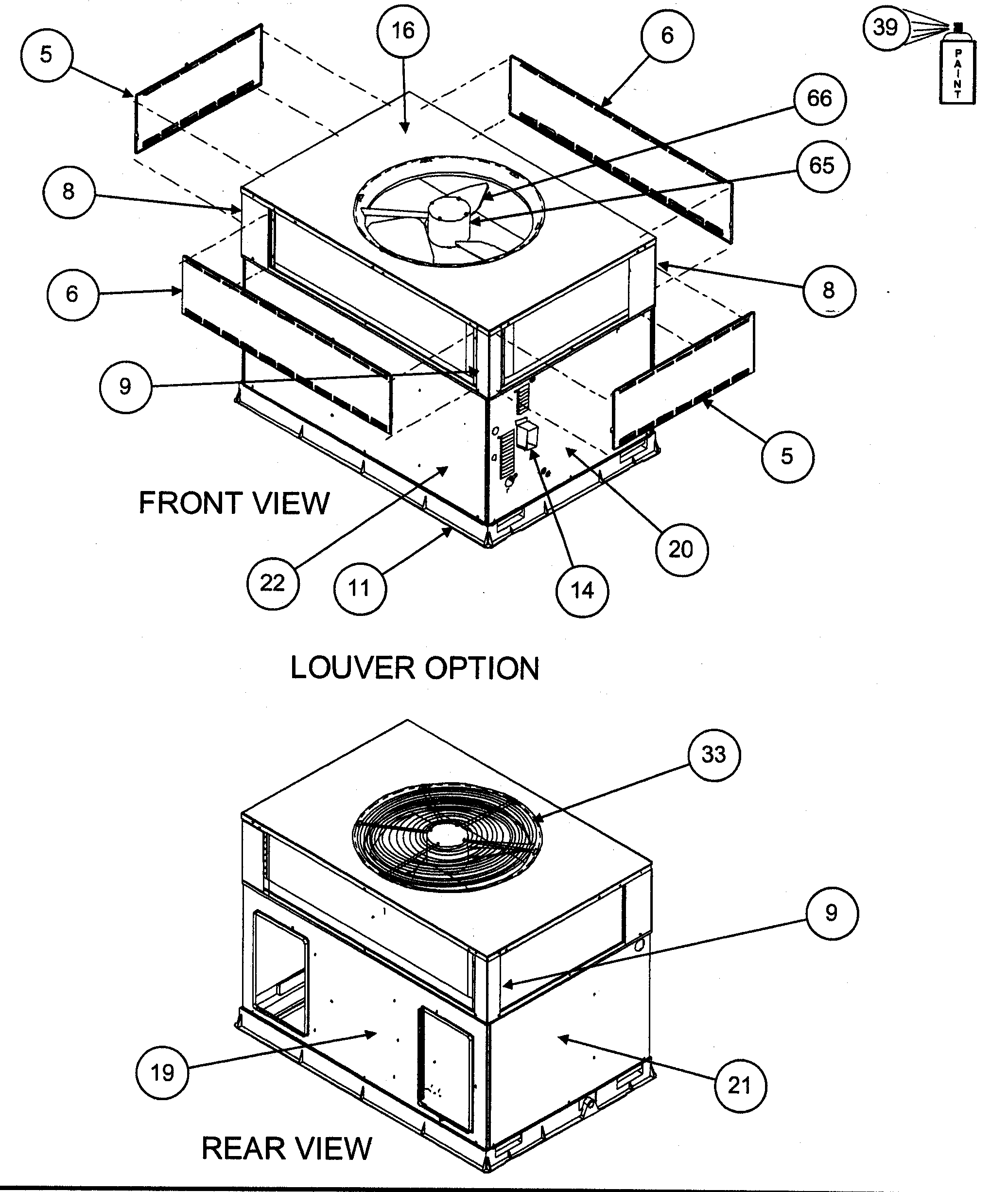 FRONT VIEW/LOUVER OPTION/REAR VIEW