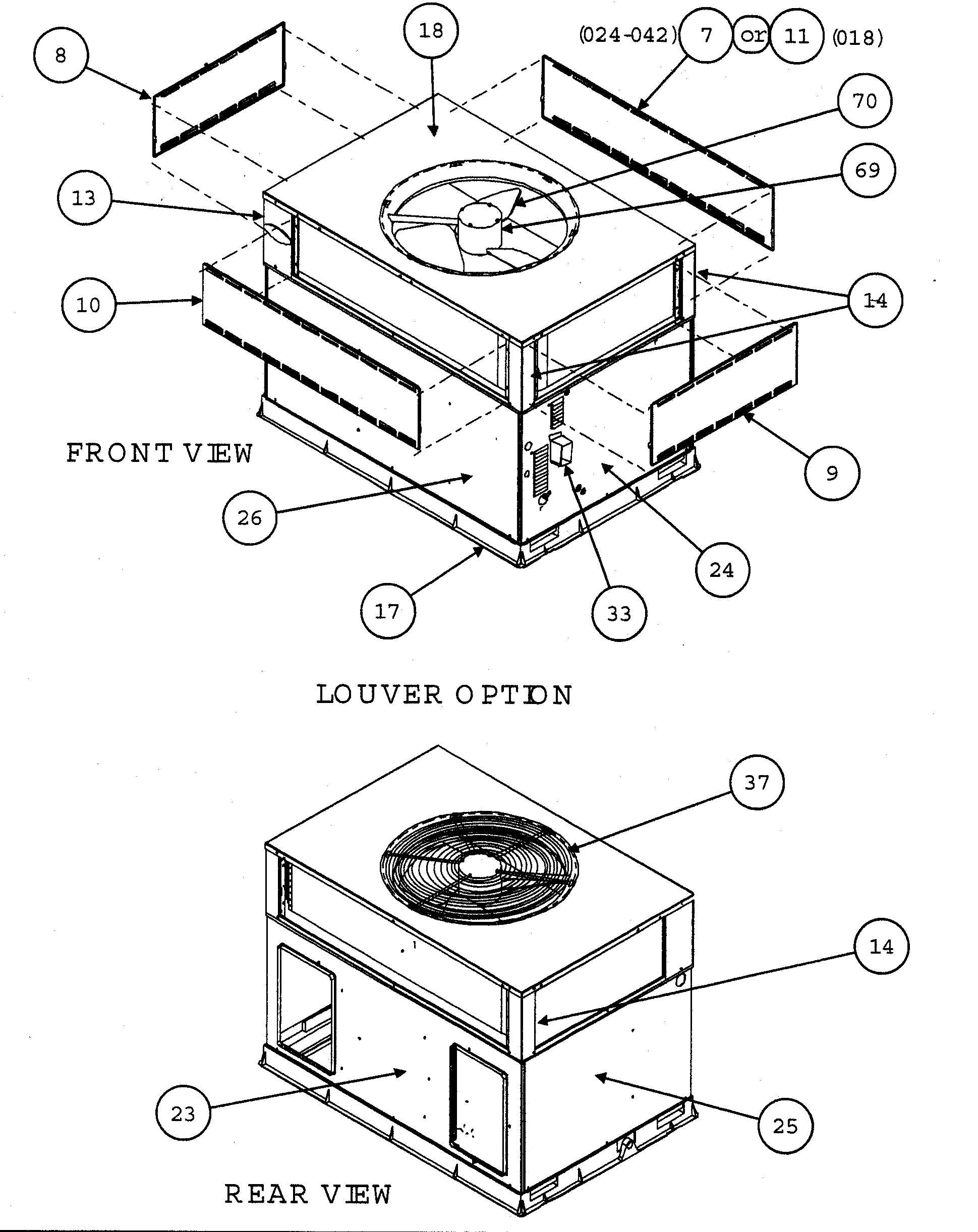 FRONT VIEW/LOUVER OPTION/REAR VIEW