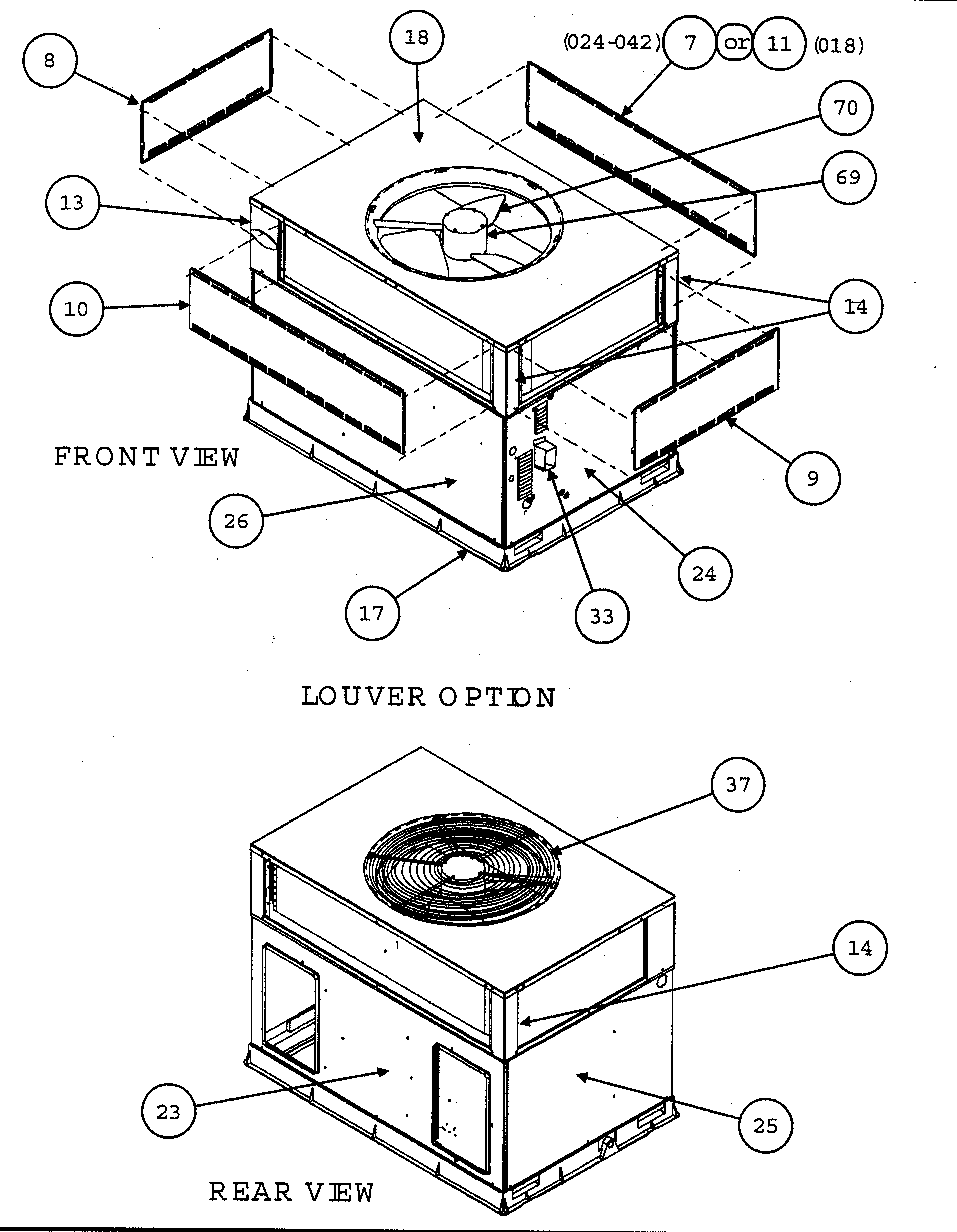 FRONT VIEW/LOUVER OPTION/REAR VIEW