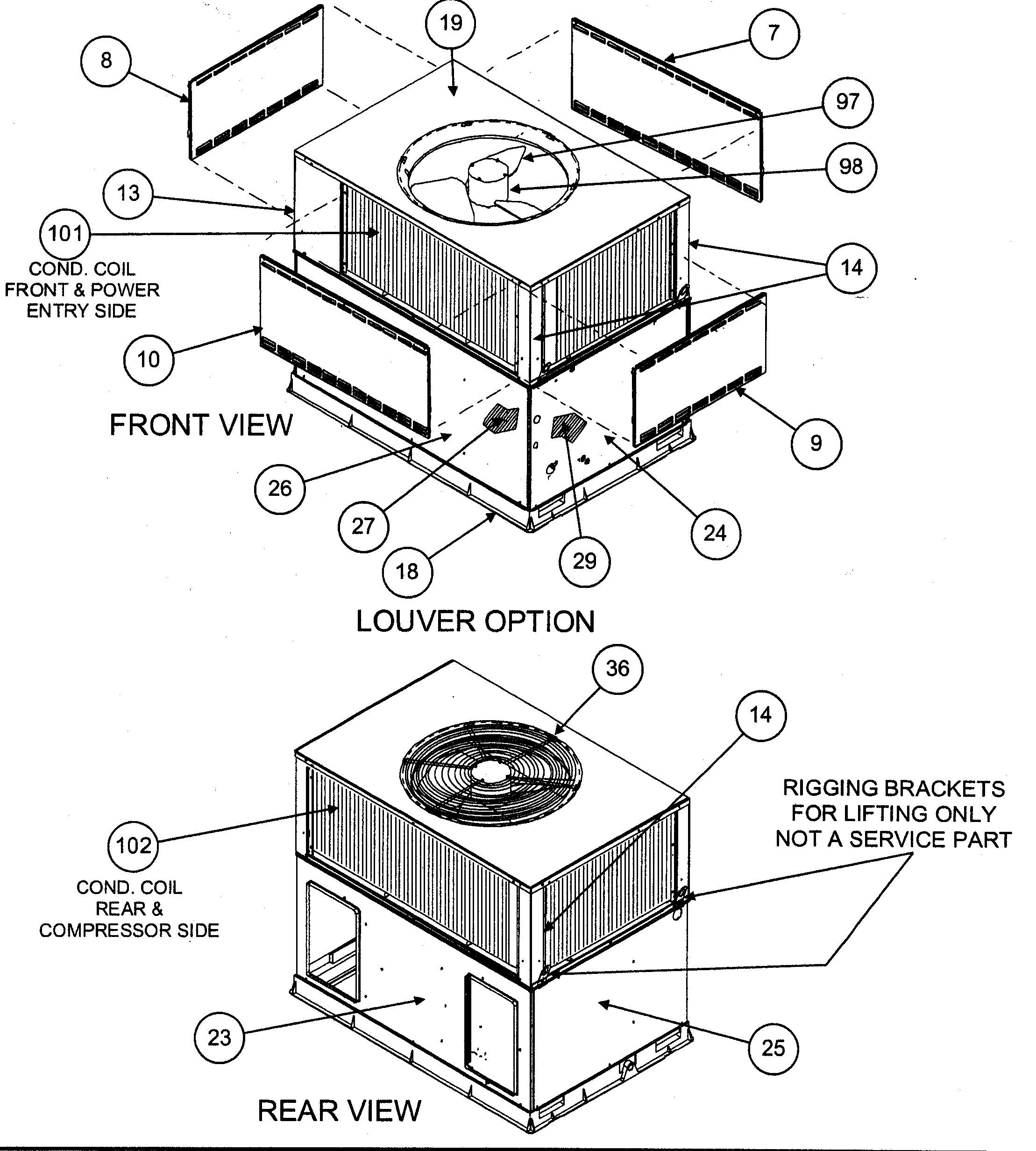 Front view/louver option/rear view