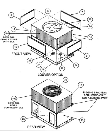 Front view/louver option/rear view