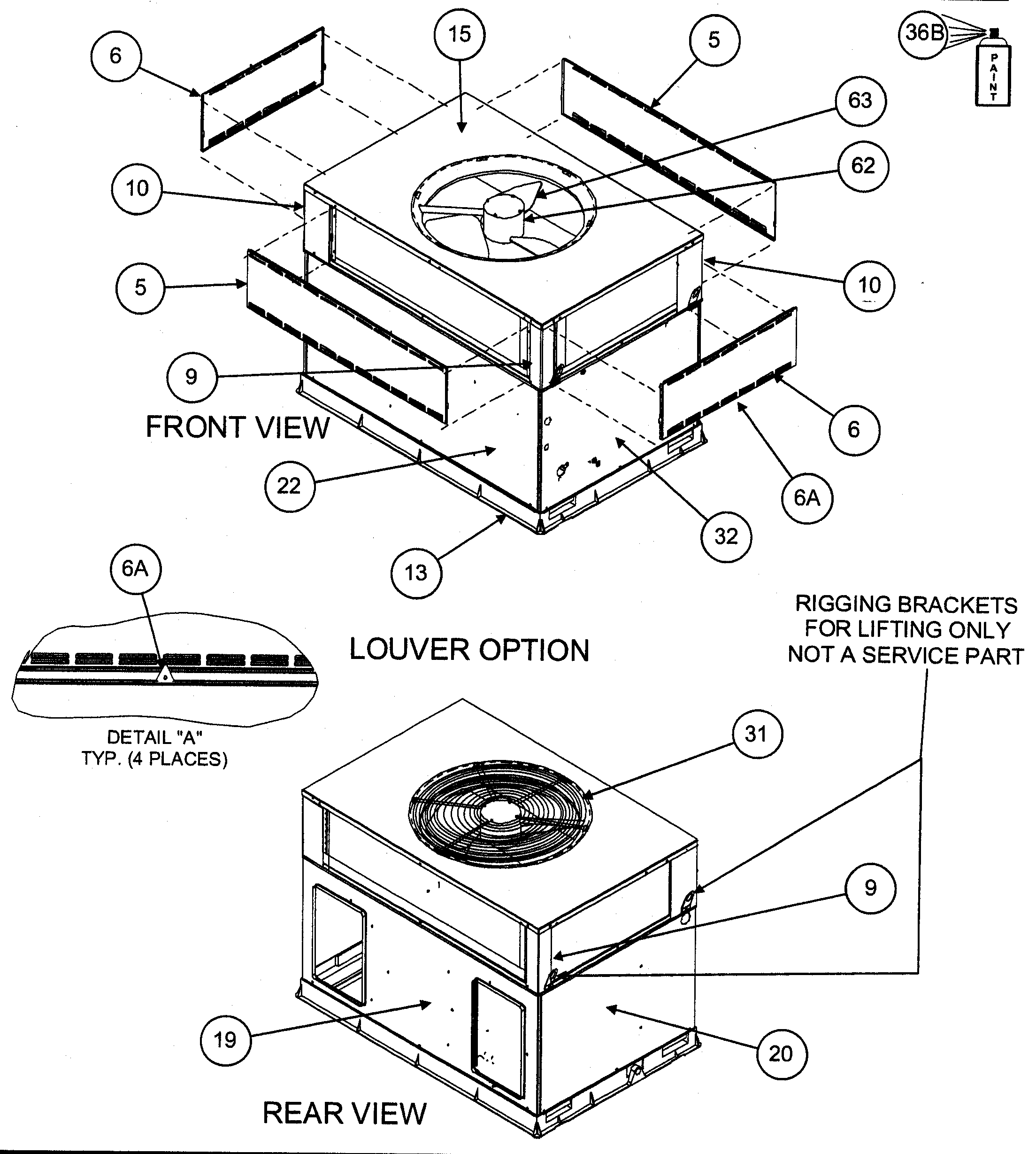 FRONT VIEW/LOUVER OPTION/REAR VIEW