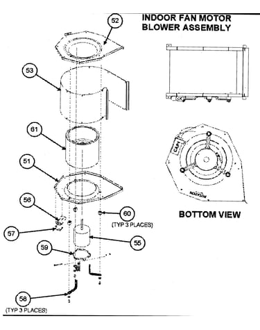 Indoor fan motor/blower assy/bottom view