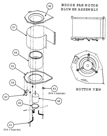 Indoor fan motor/blower assy/bottom view