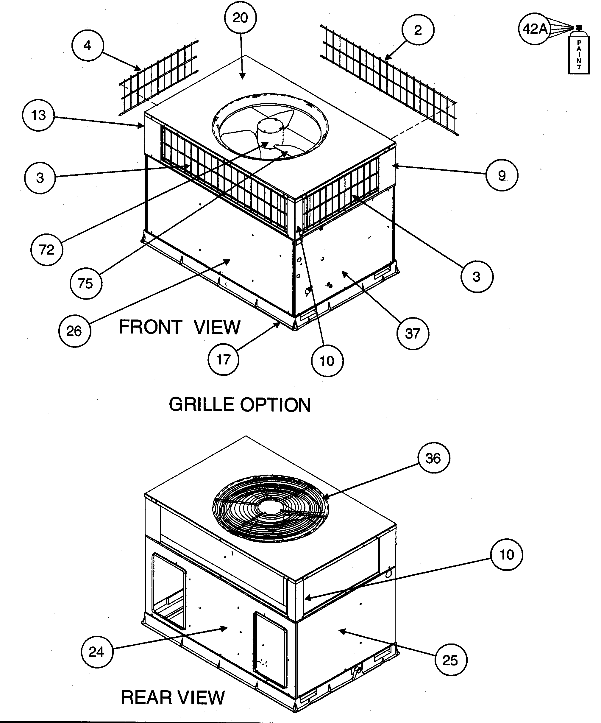 FRONT VIEW/GRILLE OPTION/REAR VIEW