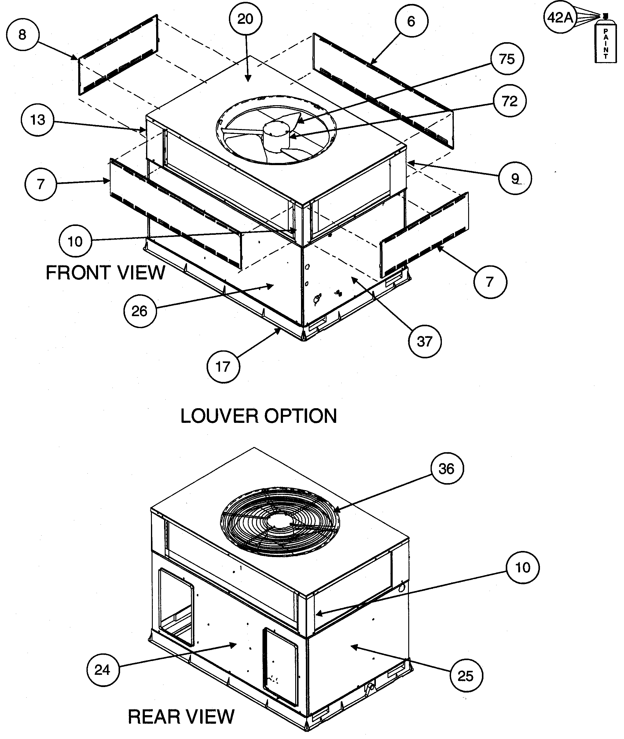 FRONT VIEW/LOUVER OPTION/REAR VIEW