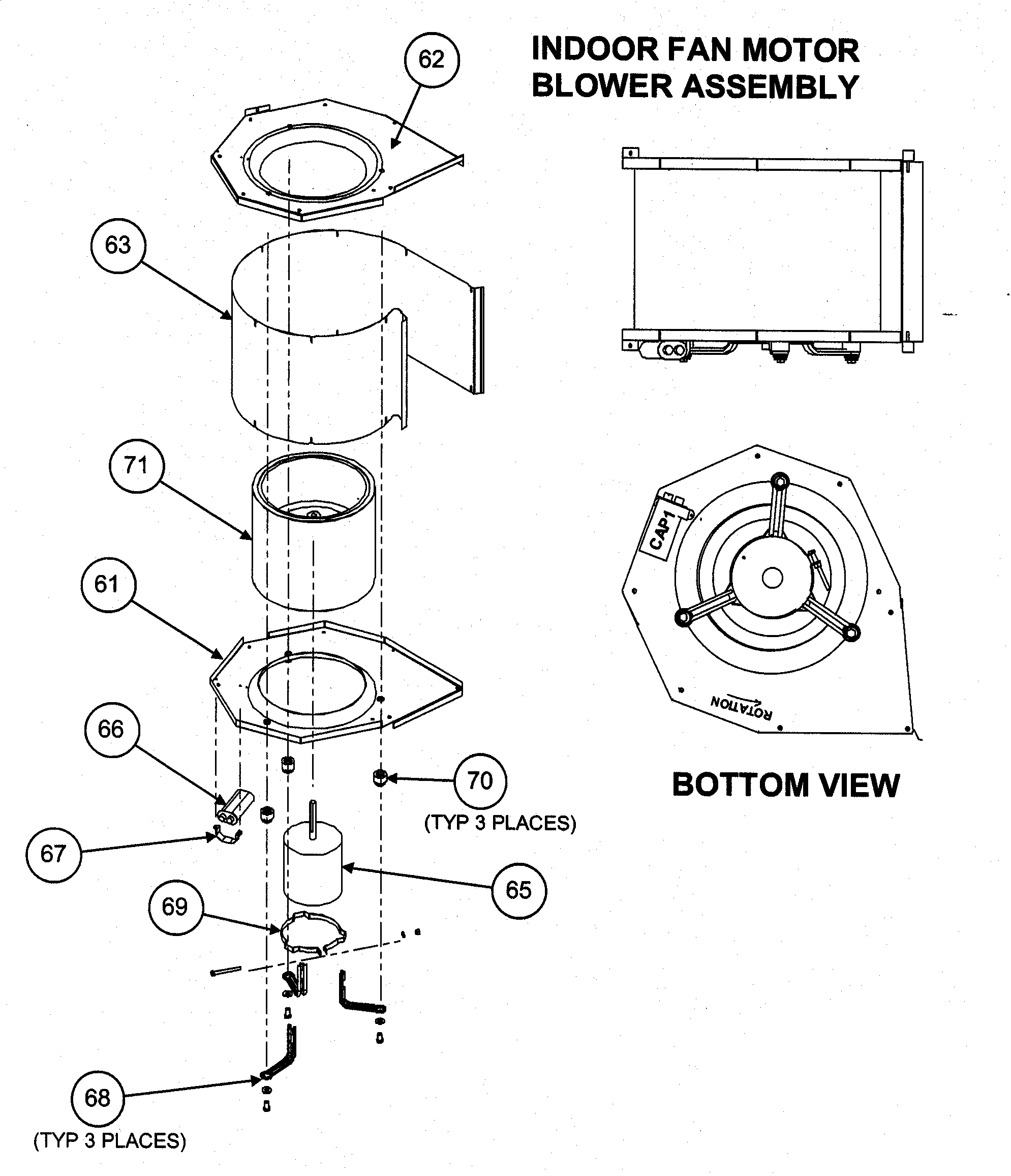 Indoor fan motor/blower assy/bottom view
