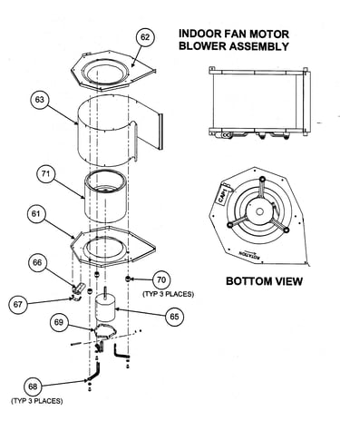Indoor fan motor/blower assy/bottom view