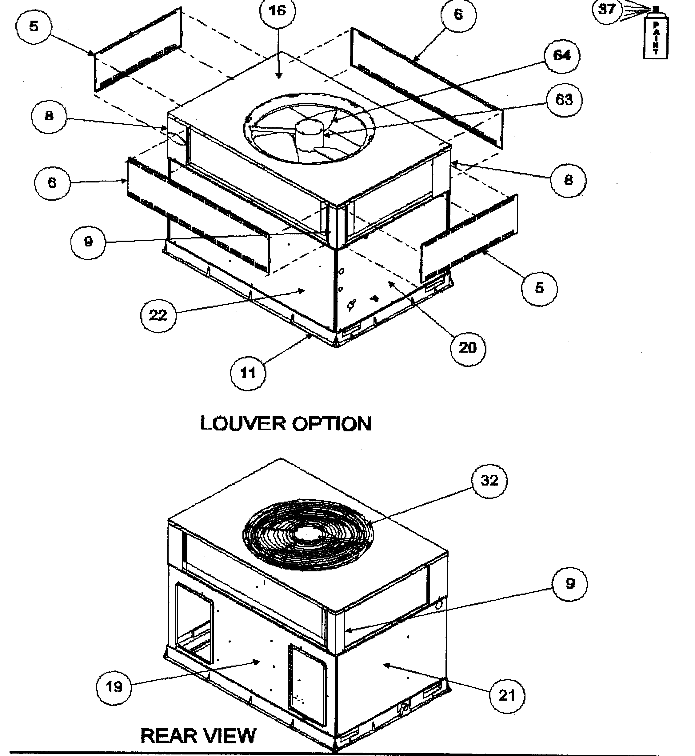 FRONT VIEW/LOUVER OPTION/REAR VIEW