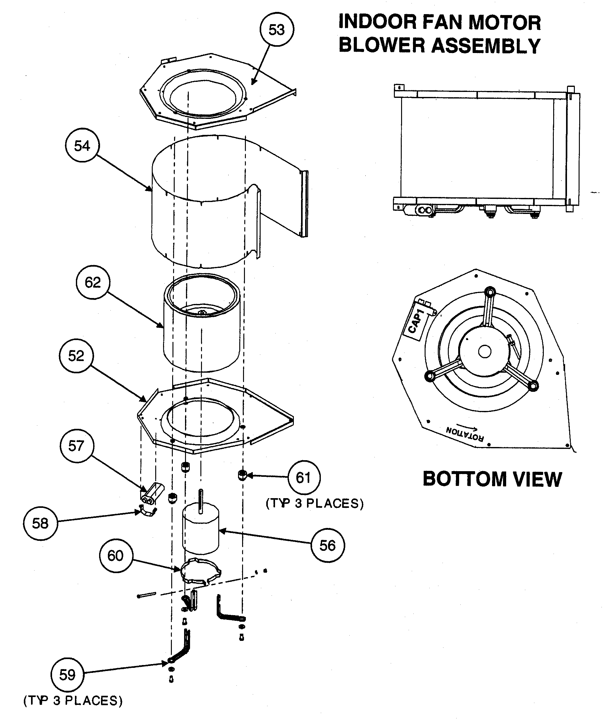 Indoor fan motor/blower assy/bottom view