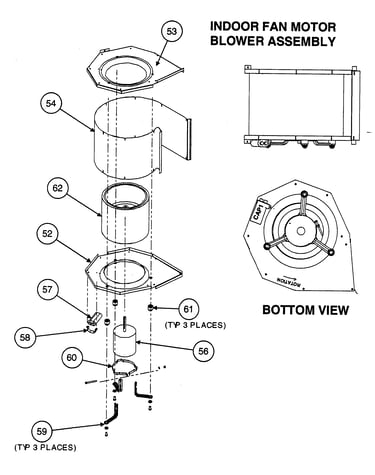 Indoor fan motor/blower assy/bottom view