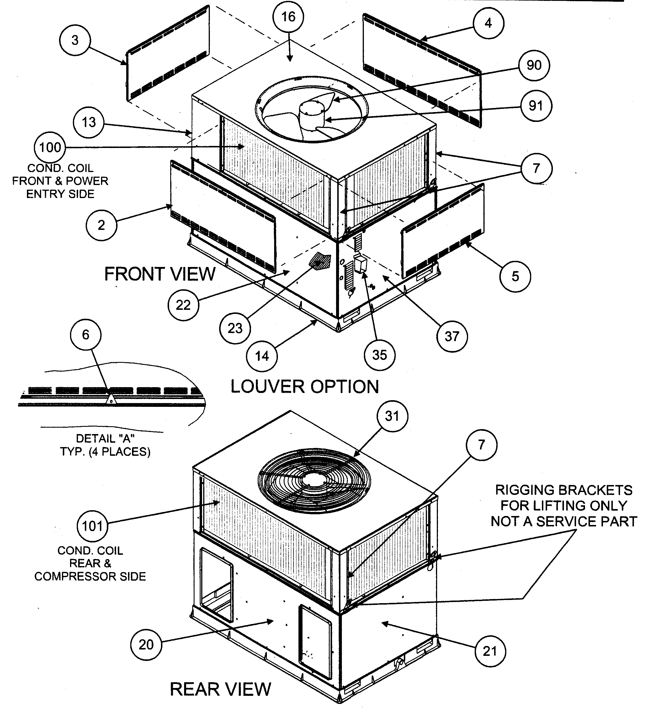 Front view/louver option/rear view