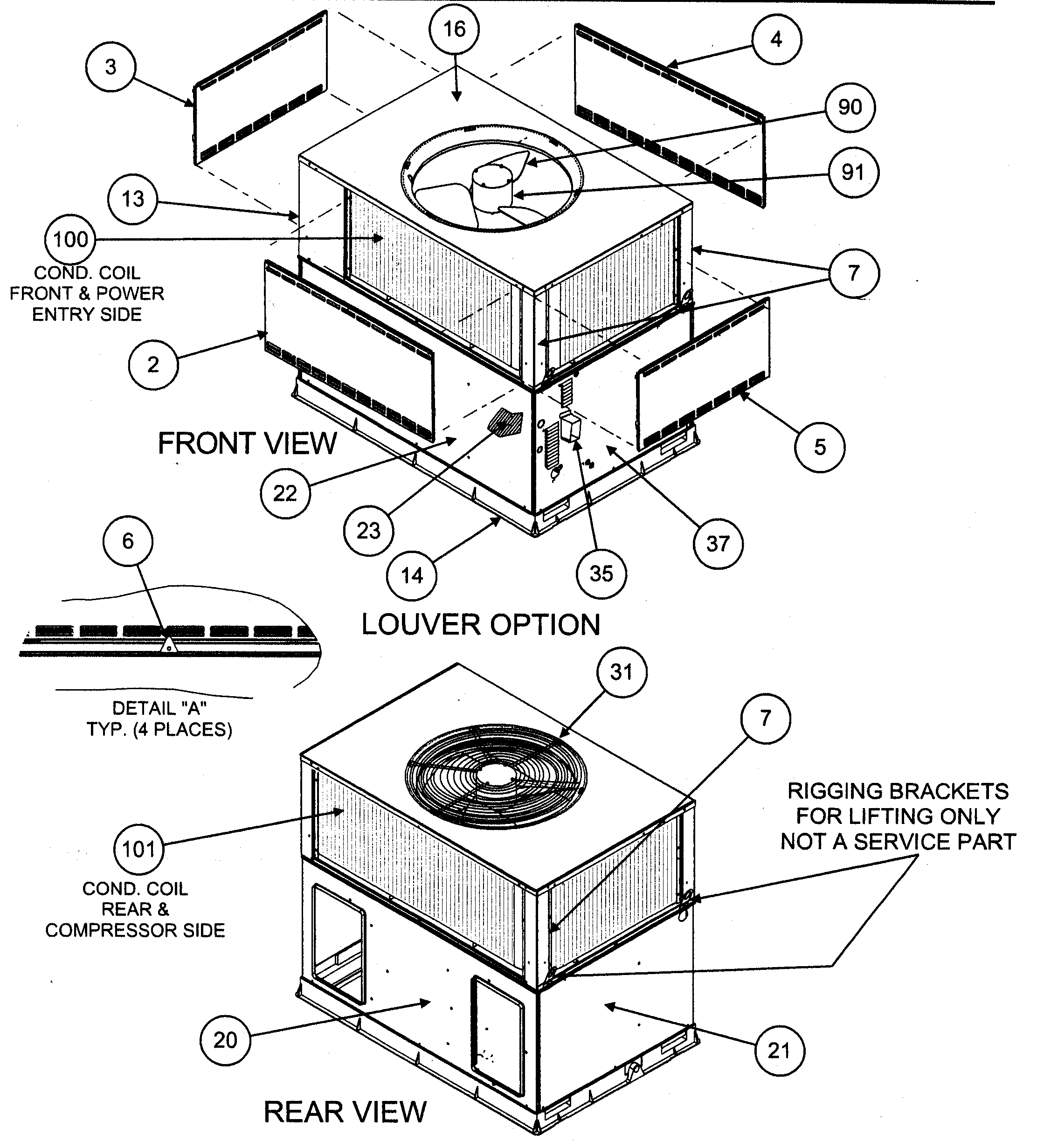 FRONT VIEW/LOUVER OPTION/REAR VIEW