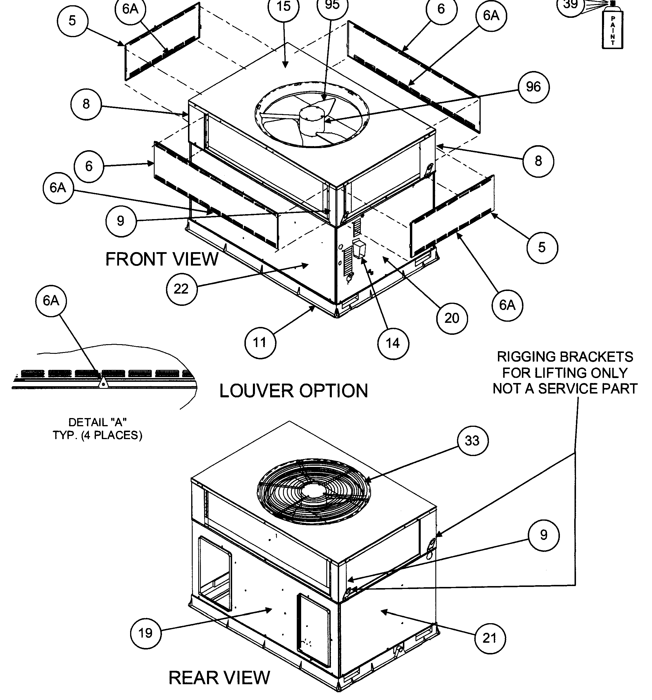 FRONT VIEW/LOUVER OPTION/REAR VIEW