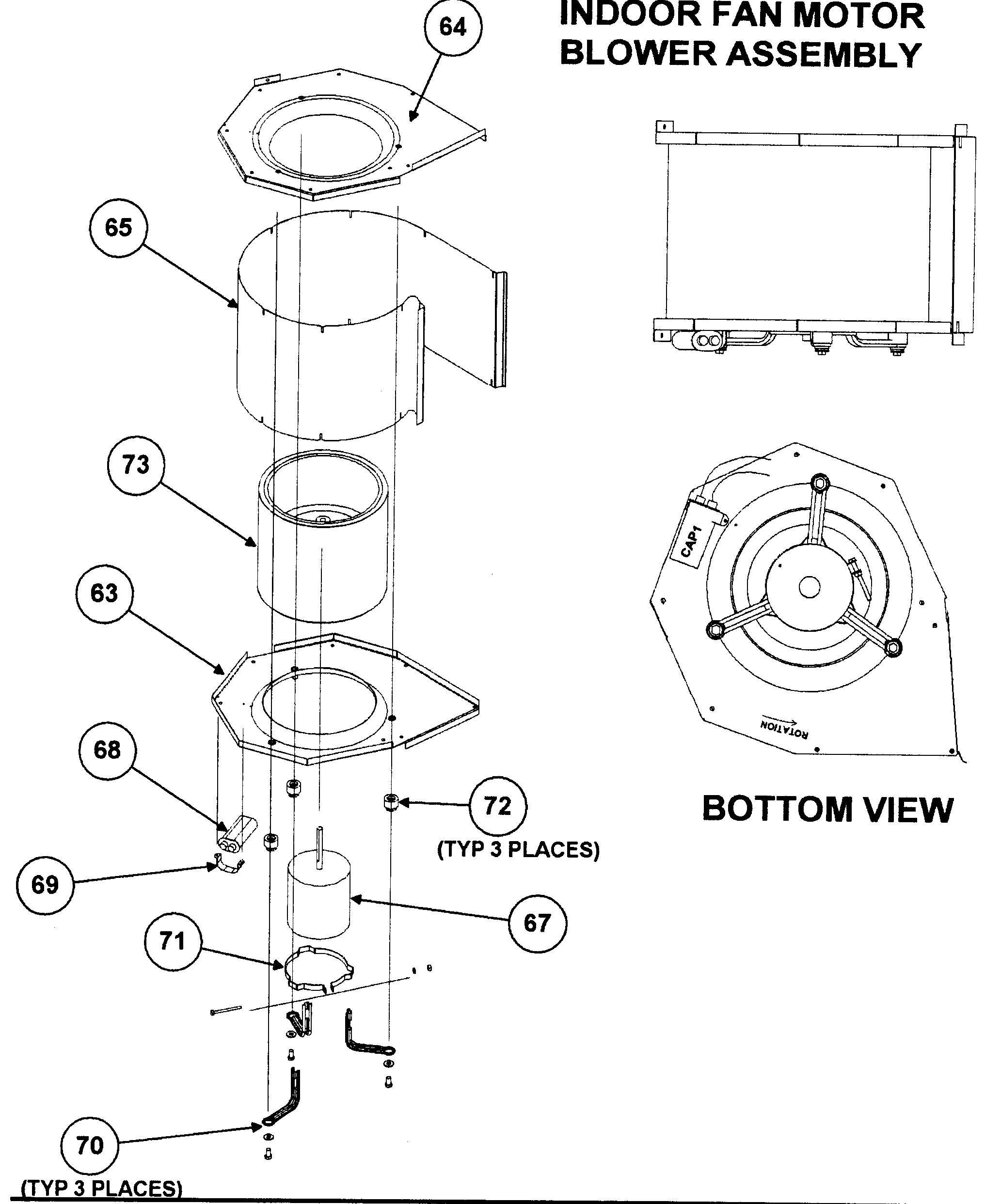 Indoor fan motor/blower assy/bottom view