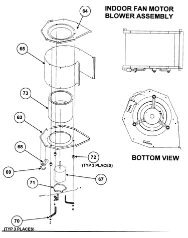 Indoor fan motor/blower assy/bottom view
