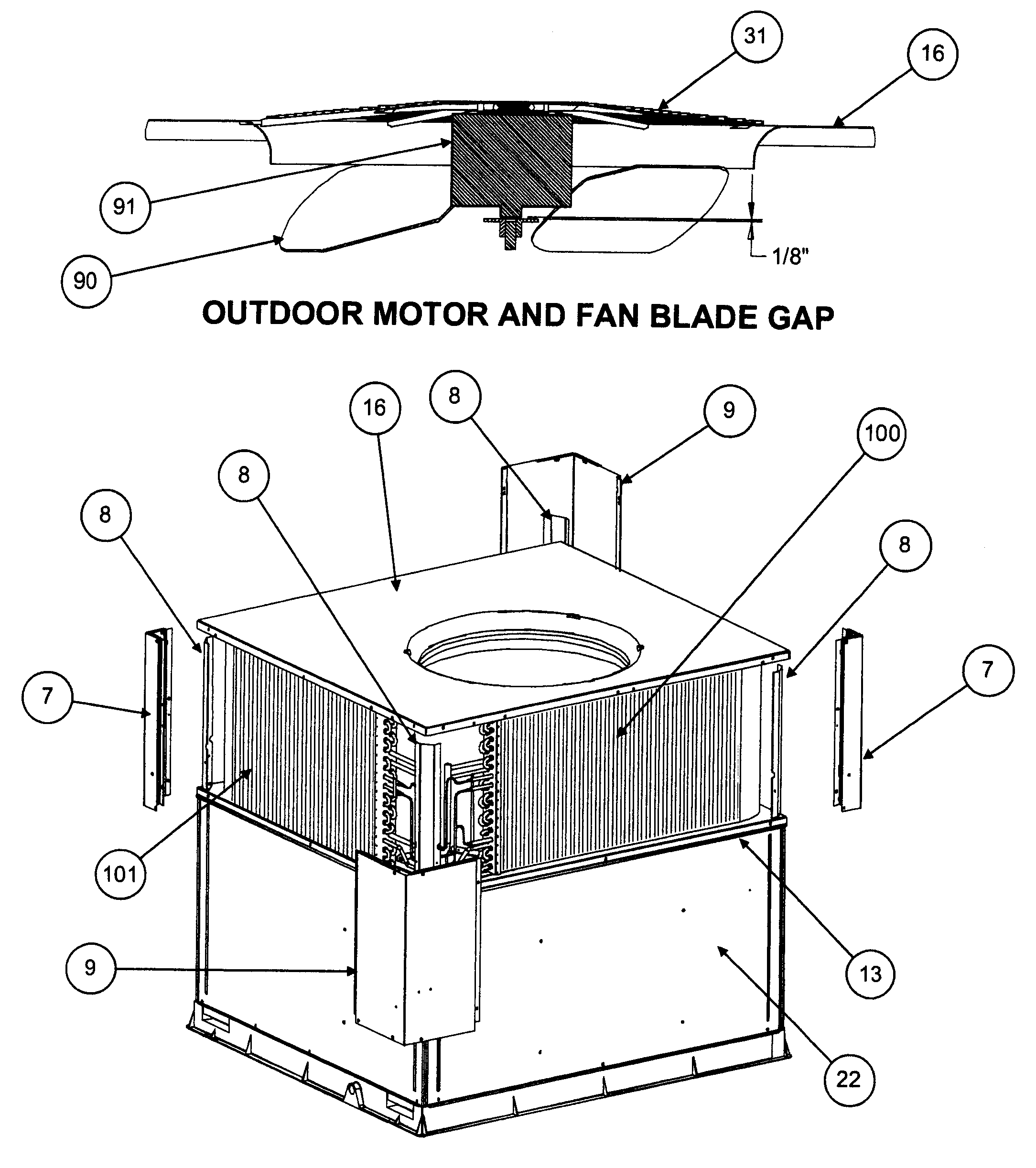 Outdoor motor/fan blade gap