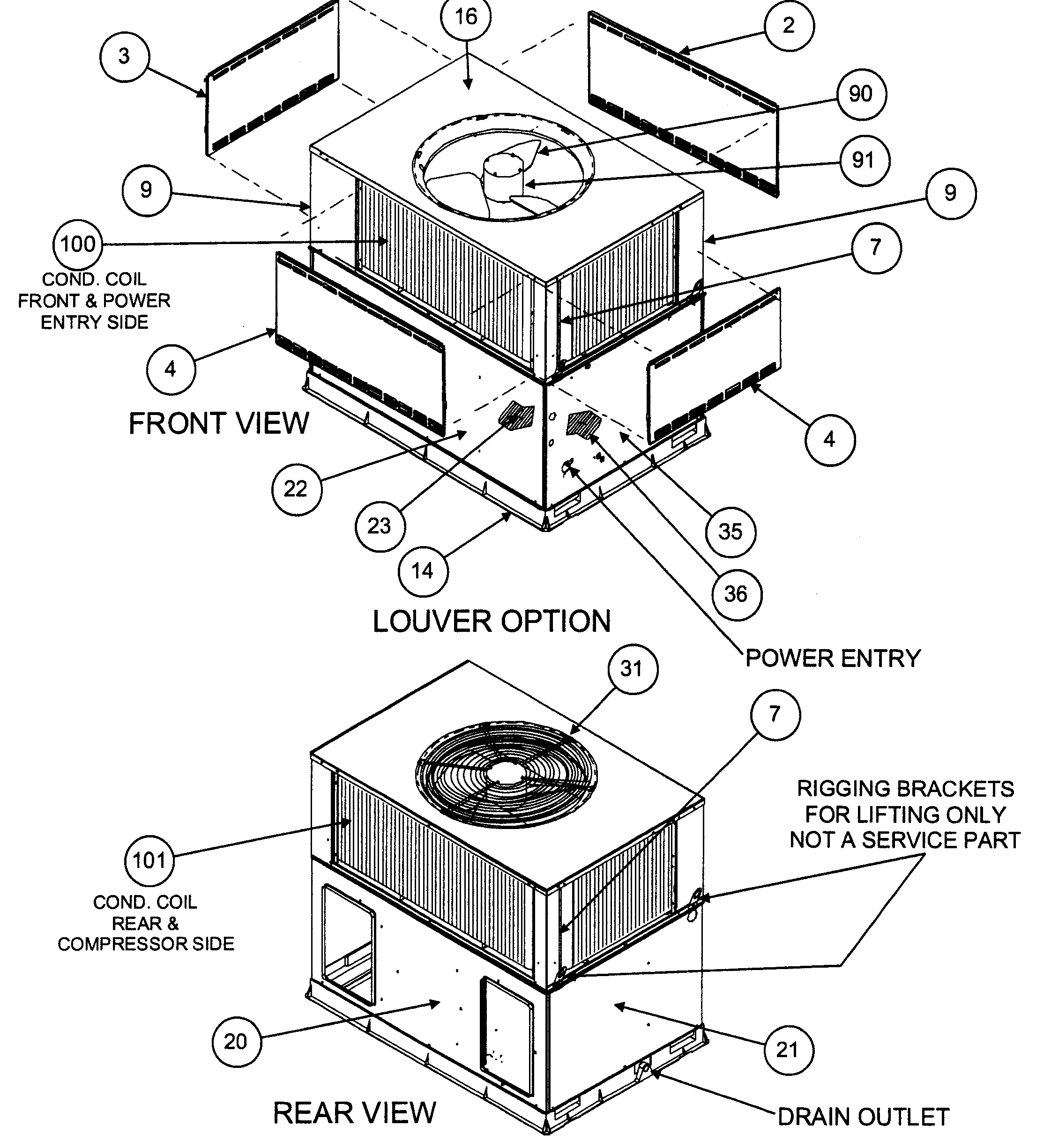 Front view/louver option/rear view