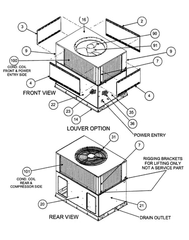 Front view/louver option/rear view
