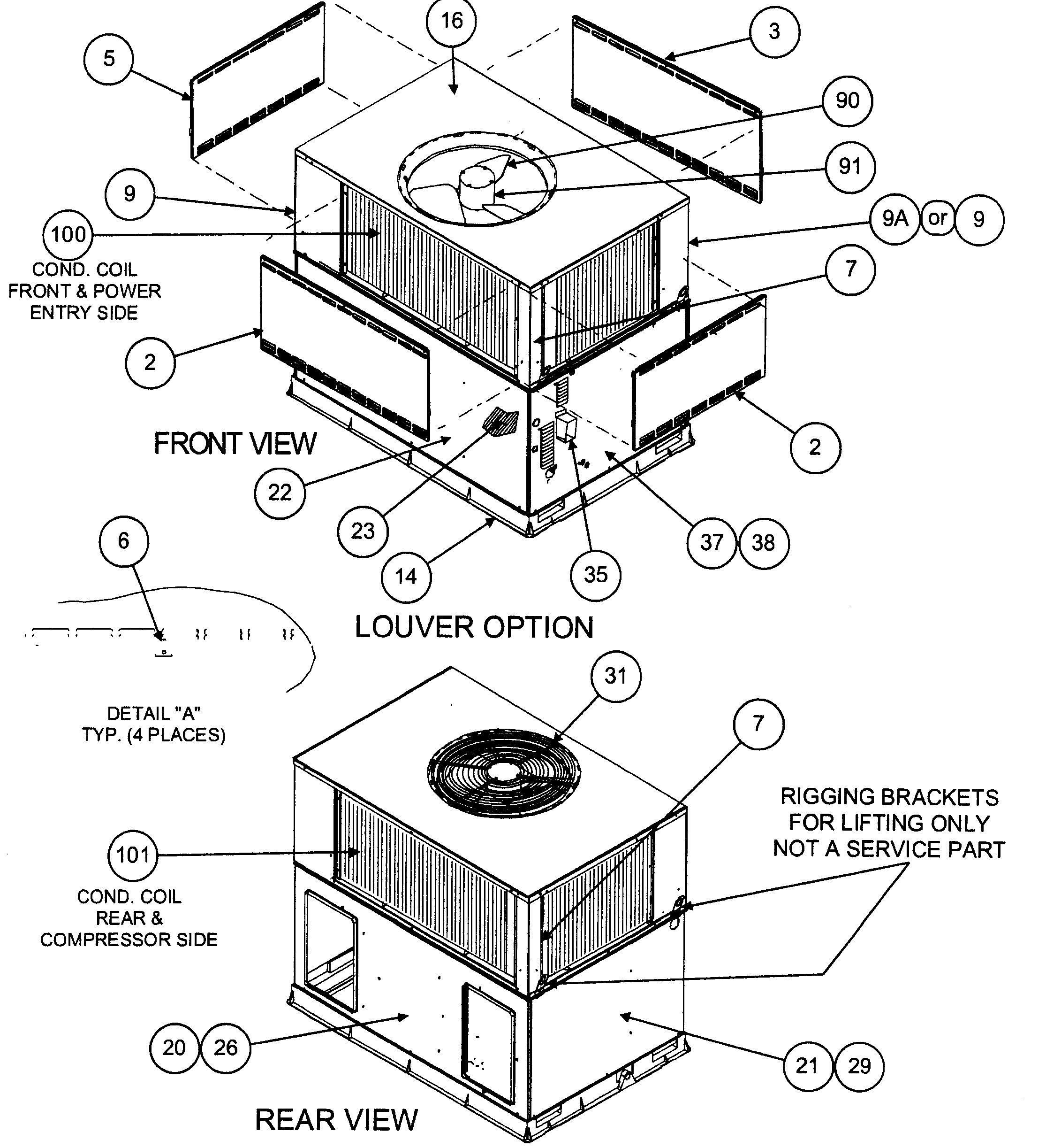 FRONT VIEW/LOUVER OPTION/REAR VIEW