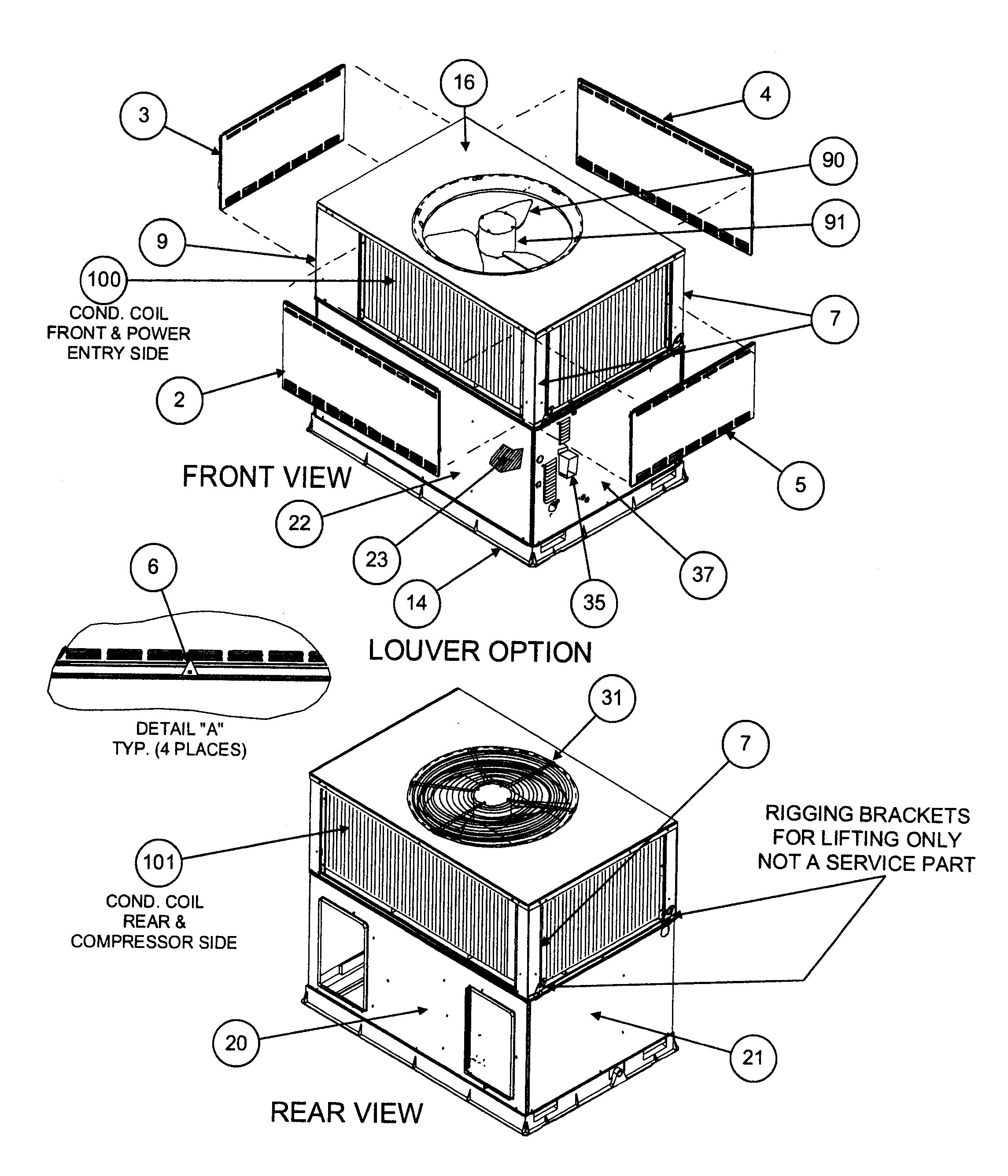 FRONT VIEW/LOUVER OPTION/REAR VIEW