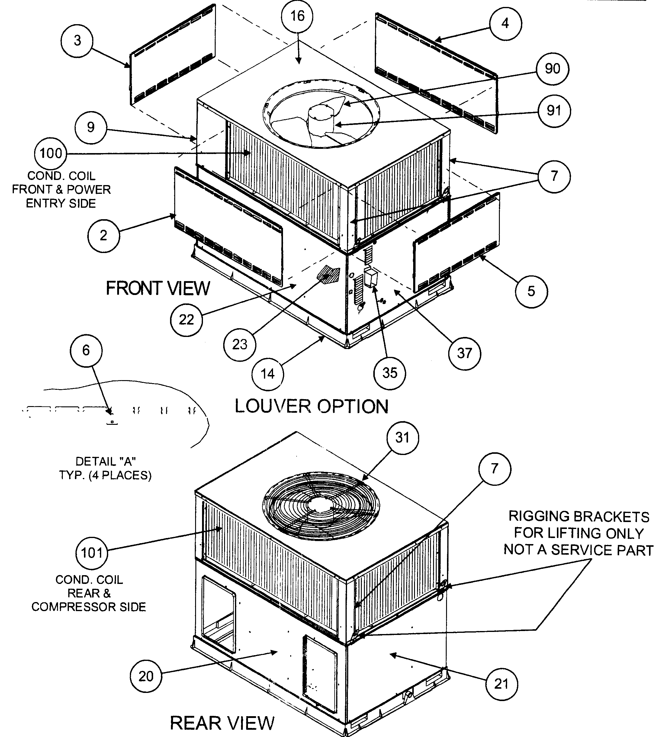 Front view/louver option/rear view