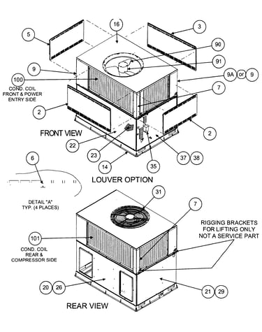 Front view/louver option/rear view