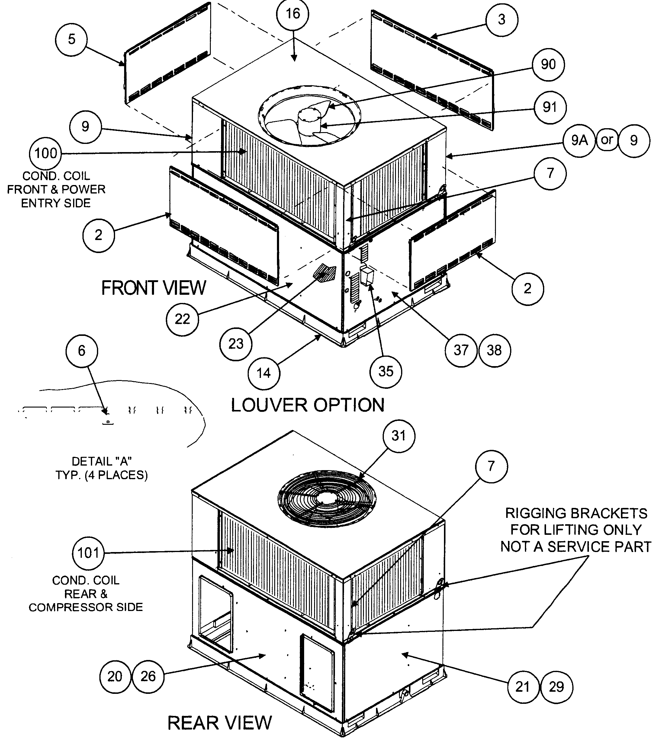 FRONT VIEW/LOUVER OPTION/REAR VIEW