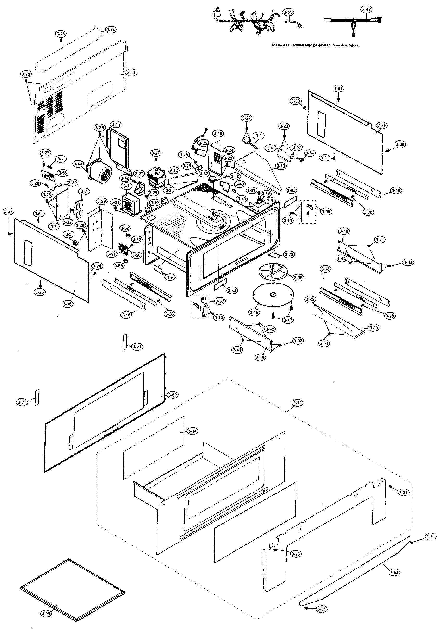 Microwave drawer/harnesses