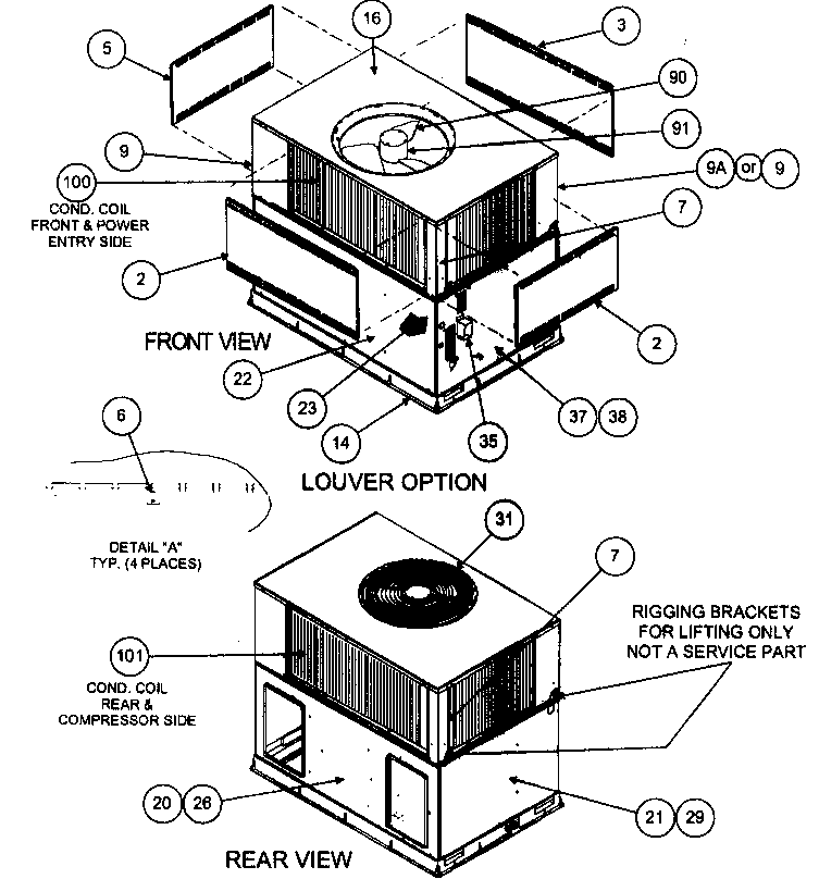 Front view/louver/rear view
