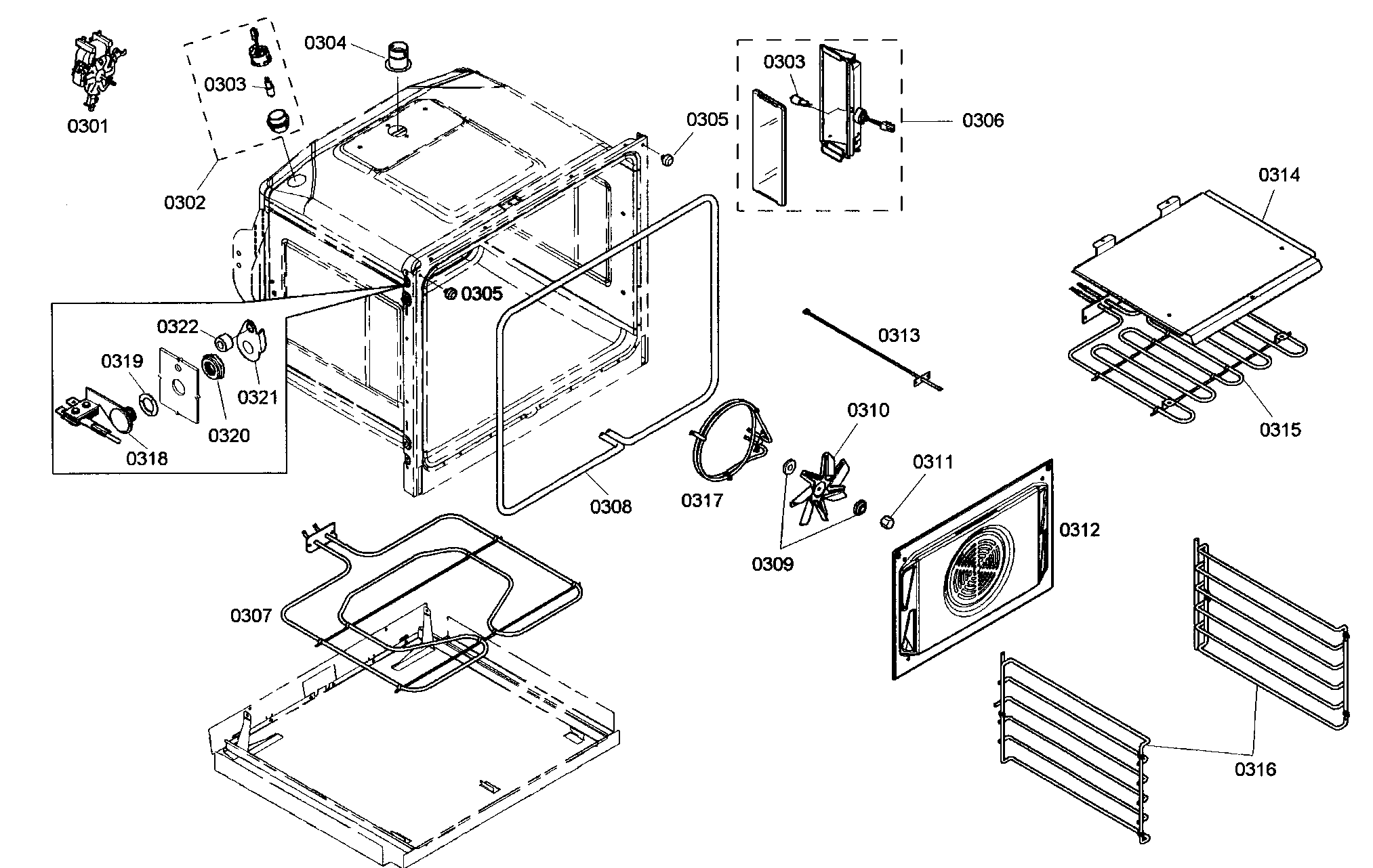 Top oven cabinet parts
