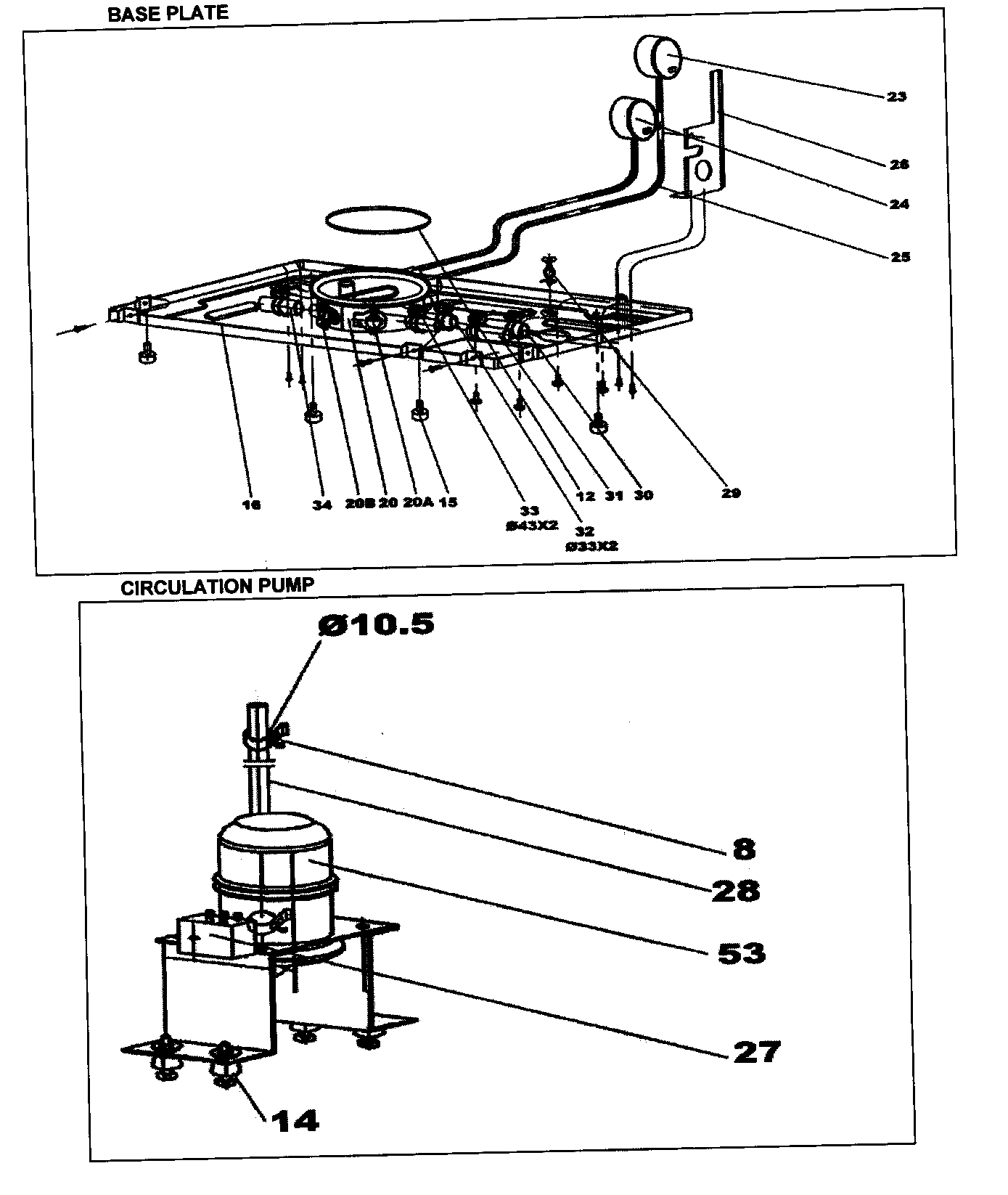 Base plate/corculation pump