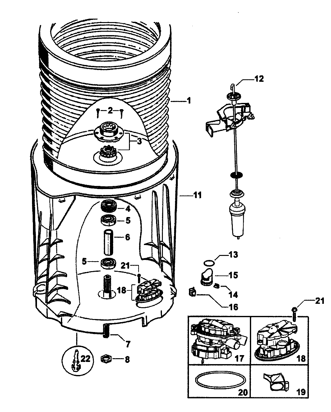 Inner/outer bowls/drain pump