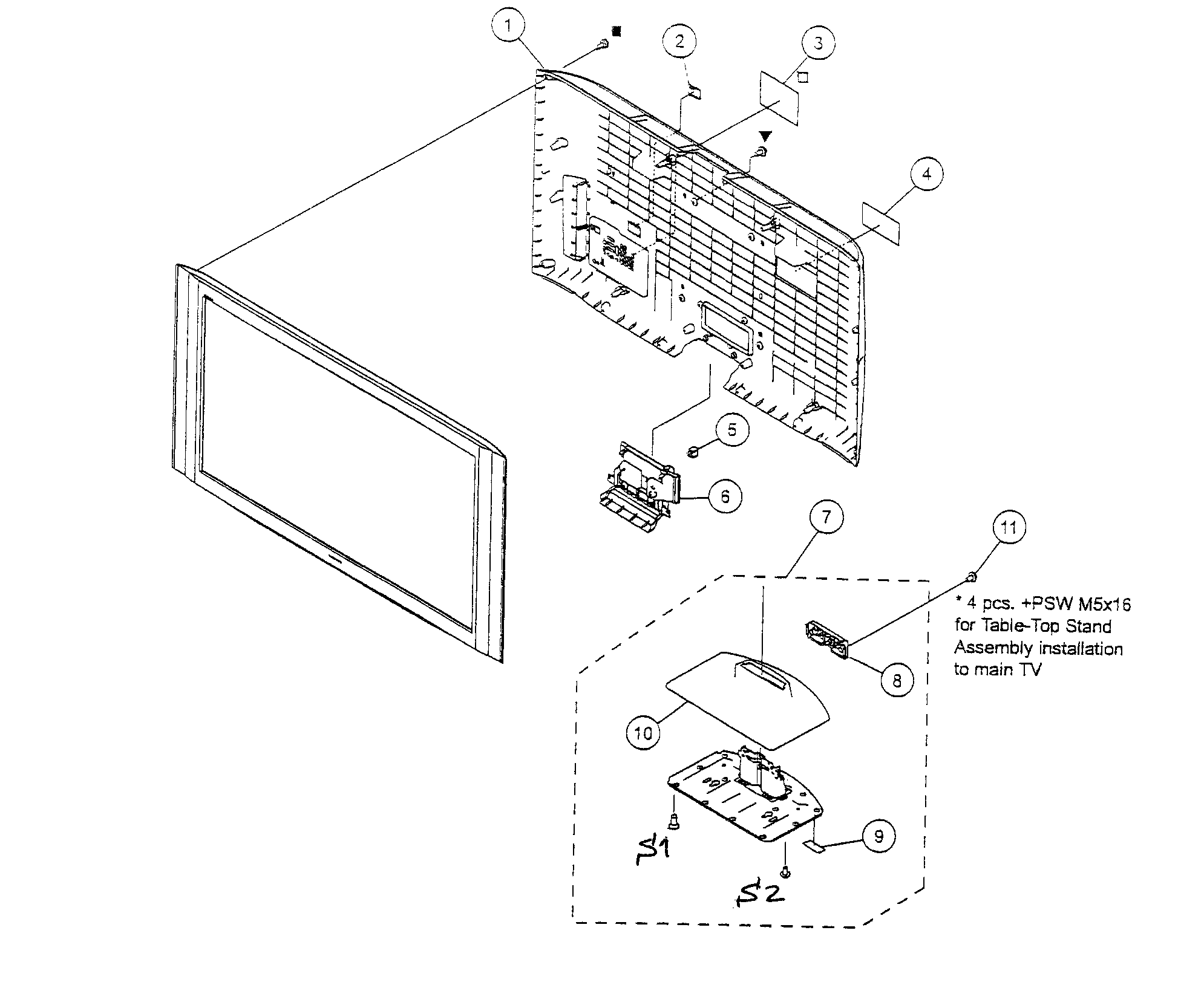 Rear cover assy/table top stand