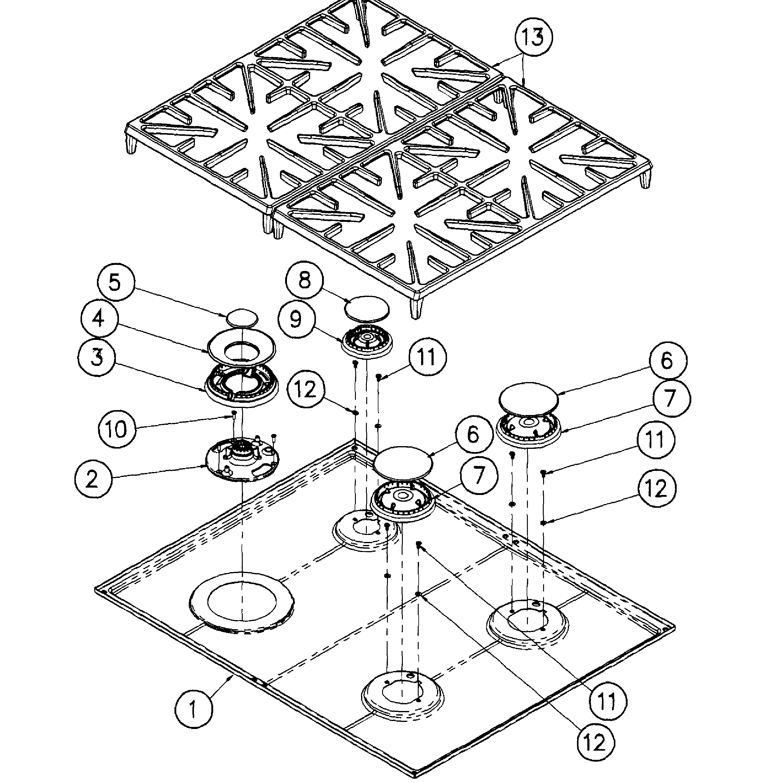 Upper cooktop