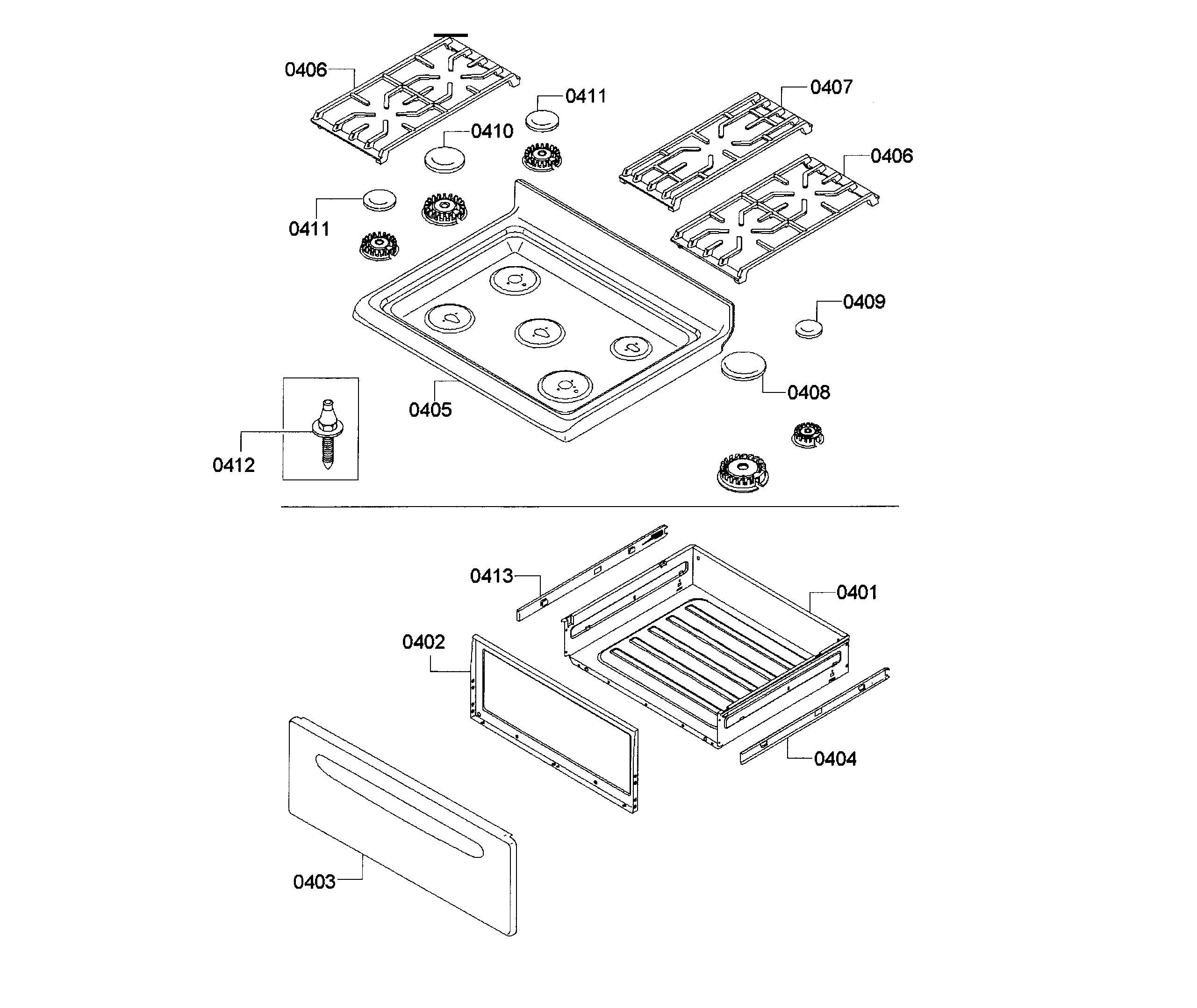 Burner & drawer assy