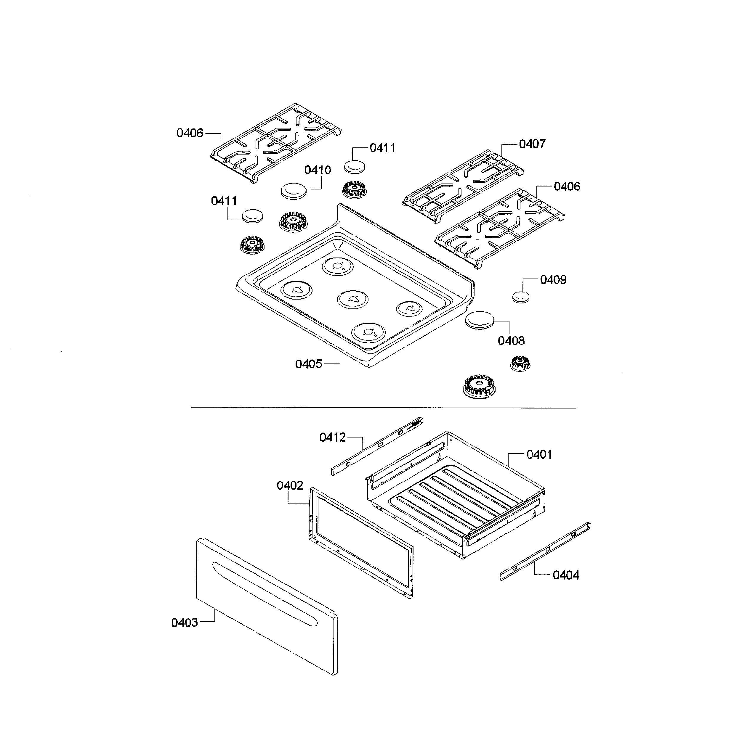 Cooktop & drawer