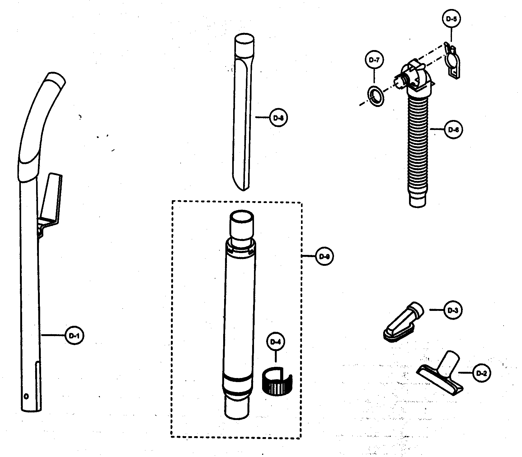 Handle/hose/attachments