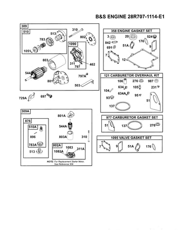 Starter motor & gasket kits (28r707-1114)
