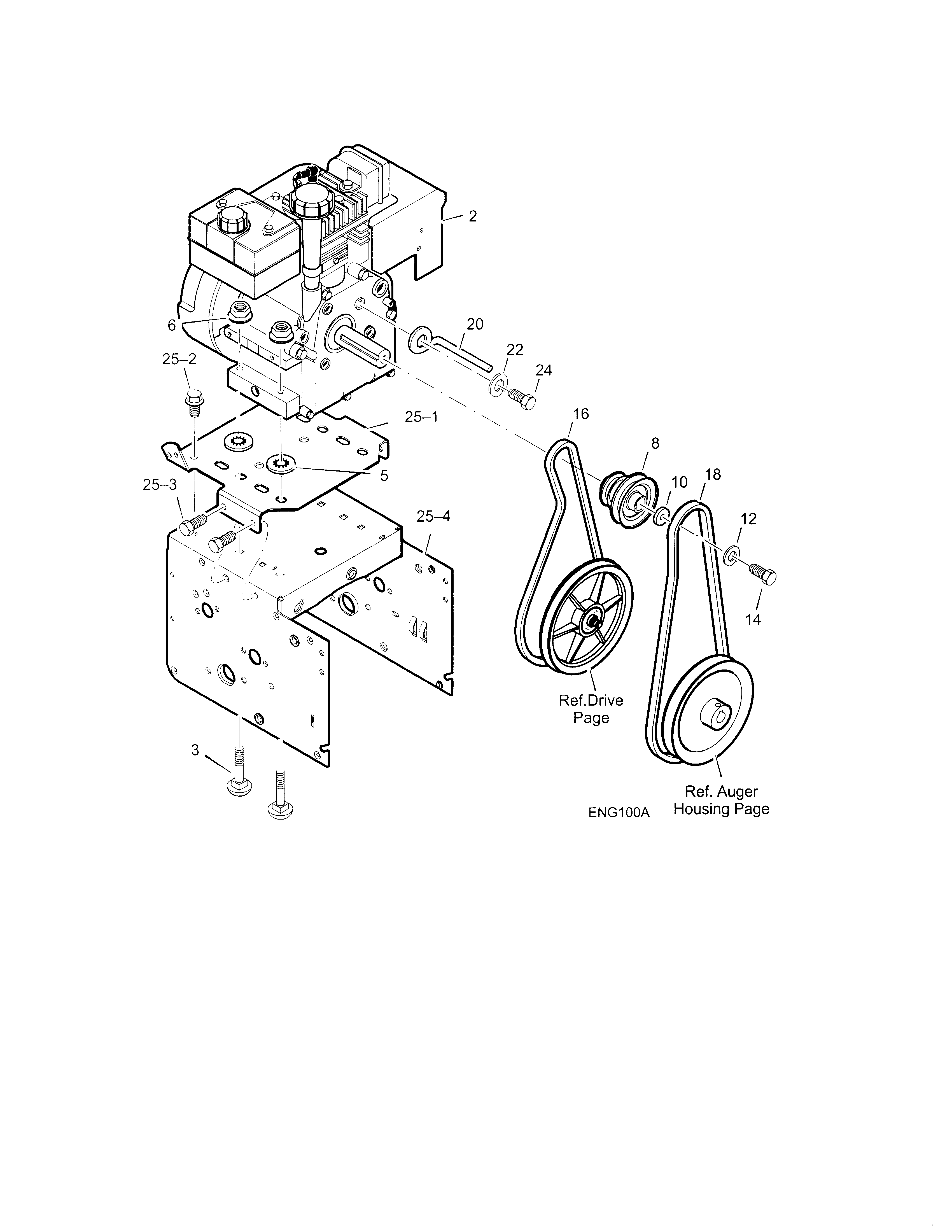 Engine frame & pulley assembly