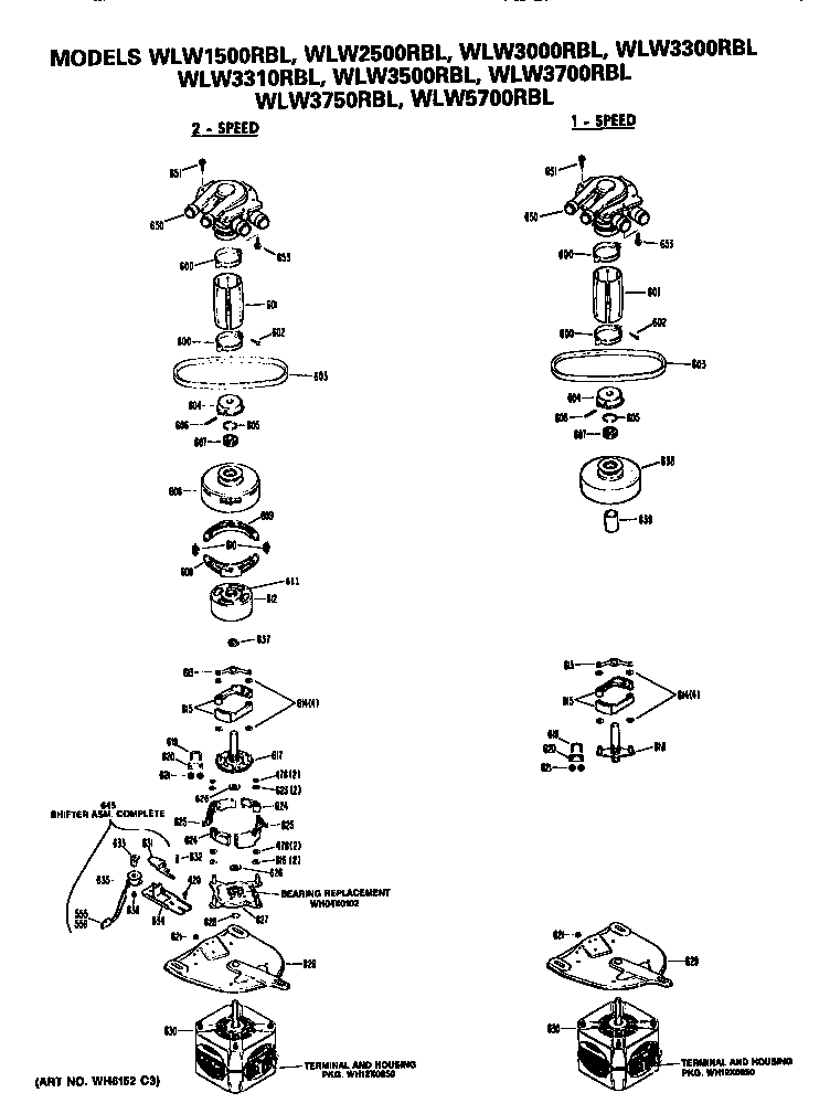 2 speed and 1 speed motor assembly