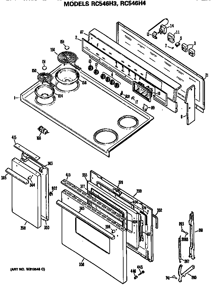 Control/cooktop and door