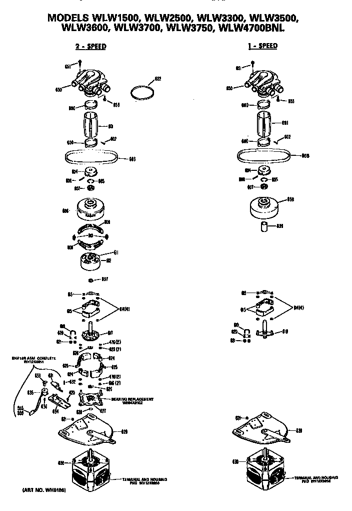 1 and 2 speed motor assembly