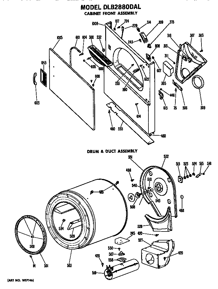 Cabinet front and drum assembly